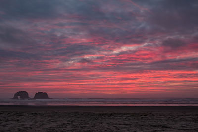Scenic view of sea against dramatic sky