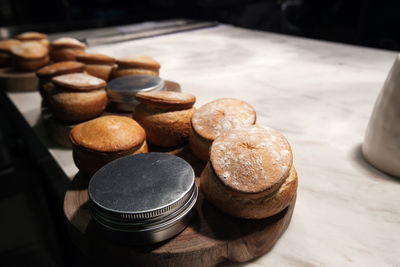 High angle view of bread on table