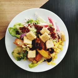 High angle view of meal served in bowl on table