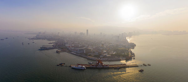 High angle view of city at waterfront