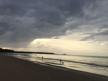 Scenic view of beach against sky during sunset