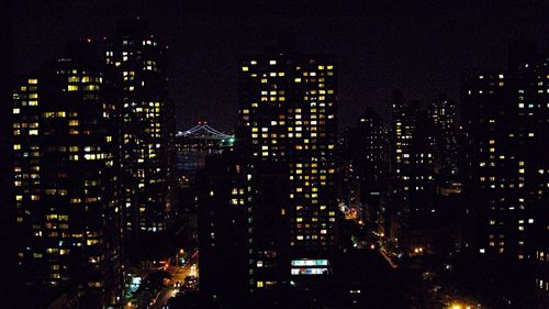 Illuminated skyscrapers at night
