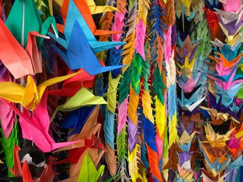 Full frame shot of multi colored origami toys