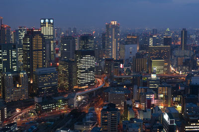 Aerial view of city at night