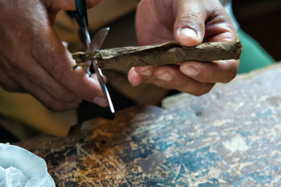 Close-up of hands working