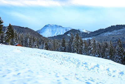 Scenic view of snowcapped mountains against sky