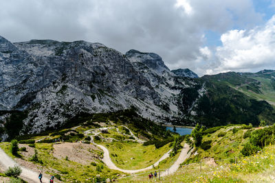 Scenic view of landscape and mountains against sky