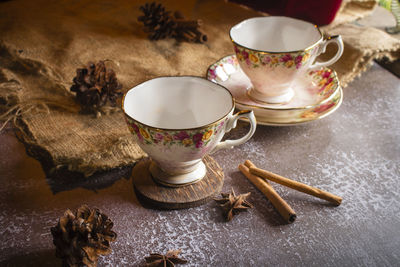 Close-up of tea cup on table