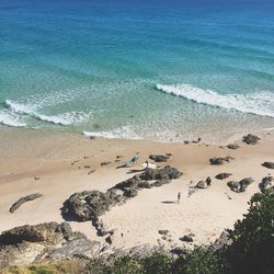 High angle view of birds on beach