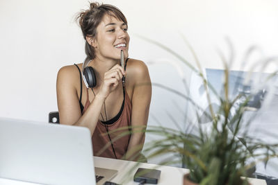 Smiling businesswoman at office