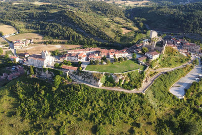 High angle view of buildings in city