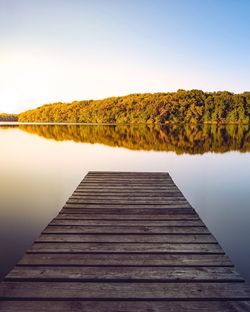 Pier over lake against clear sky