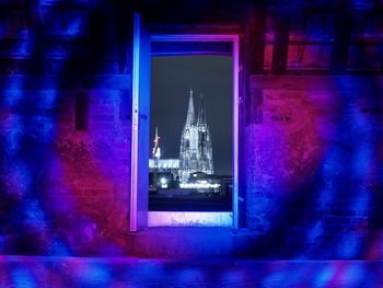Illuminated building at night