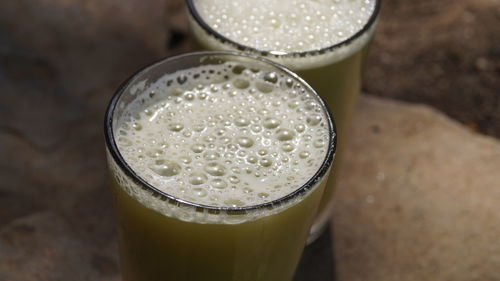 High angle view of drink on table