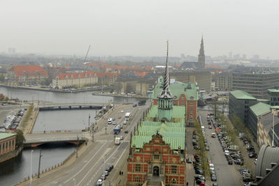 High angle view of buildings in city