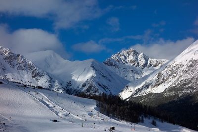 Scenic view of snowcapped mountains against sky