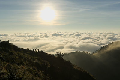 Scenic view of silhouette mountain against sky during sunset