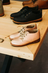 High angle view of shoes on table