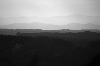 Scenic view of silhouette mountains against sky