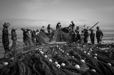 View of fishing net on beach