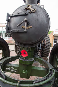 Close-up of train on railroad track