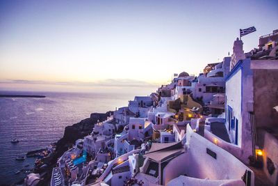 High angle view of buildings in oia greece