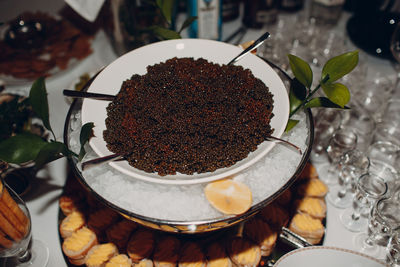 High angle view of dessert in plate on table