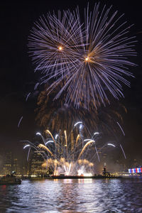 Firework display at night