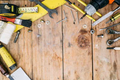 Directly above shot of equipment on table