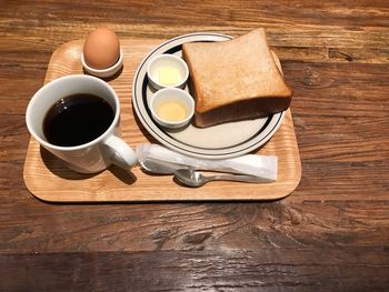 High angle view of breakfast on table