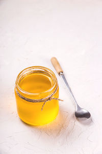High angle view of ghee butter on table