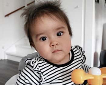 Close-up portrait of cute baby at home