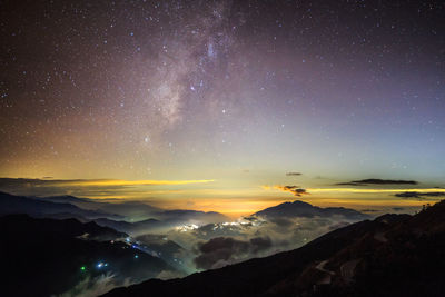 Scenic view of landscape against sky at night