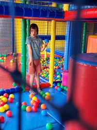 High angle view of a child playing indoors