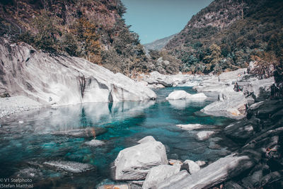 Scenic view of river flowing through rocks