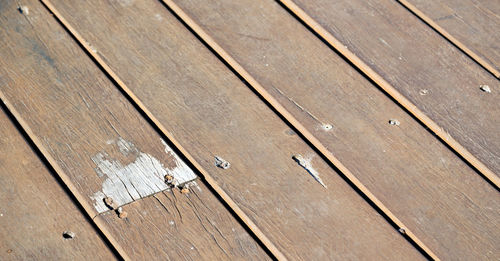 High angle view of wooden plank