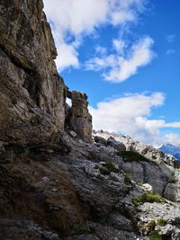 Low angle view of rock formation against sky