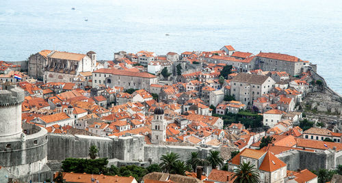 High angle view of buildings in city