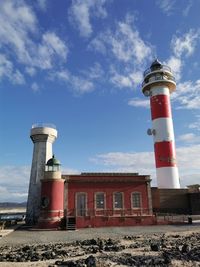 Low angle view of lighthouse against sky