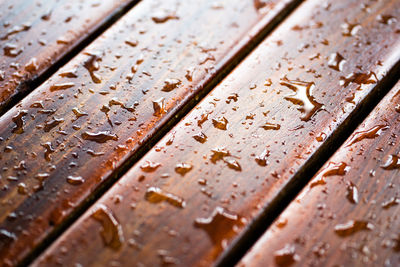 Full frame shot of raindrops on wood