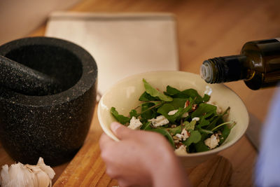 High angle view of food on table