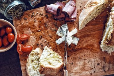 High angle view of breakfast on table