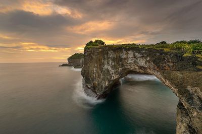 Close-up of cliffs at sunset