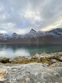 Scenic view of snowcapped mountains against sky