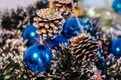 Close-up of christmas decoration hanging on tree