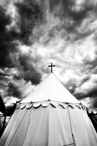 Low angle view of church against cloudy sky