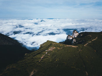 Scenic view of volcanic landscape against sky