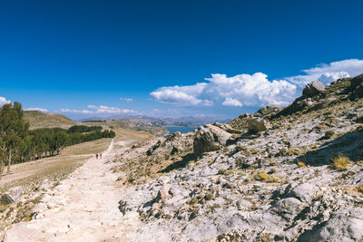 Scenic view of landscape against blue sky