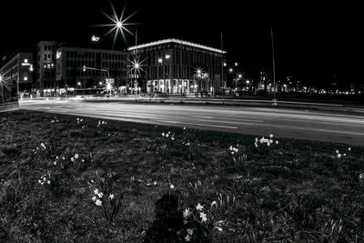 Light trails on city street at night