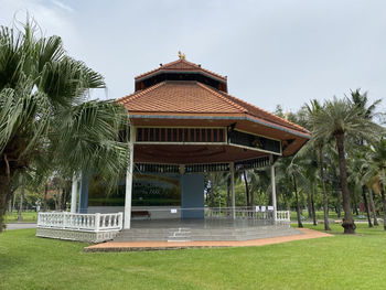 Gazebo by building against sky